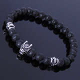 Handmade Men Women Gemstone Stretchable Bracelet Lava Rock Stone 925 Sterling Silver Wolf Celtic Spacer DiyNotion BR294
