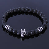 Handmade Men Women Gemstone Stretchable Bracelet Lava Rock Stone 925 Sterling Silver Wolf Celtic Spacer DiyNotion BR294