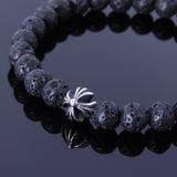 Men's Women Lava Rock Sterling Silver Bracelet 925 Cross Bead DiyNotion Handmade BR293