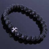 Men's Women Lava Rock Sterling Silver Bracelet 925 Cross Bead DiyNotion Handmade BR293