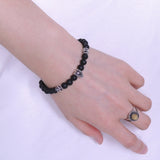 Handmade Men Women Gemstone Stretchable Bracelet Lava Rock Stone 925 Sterling Silver Wolf Celtic Spacer DiyNotion BR294