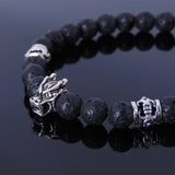 Handmade Men Women Gemstone Stretchable Bracelet Lava Rock Stone 925 Sterling Silver Wolf Celtic Spacer DiyNotion BR294