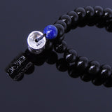 Men Women Lapis Black Obsidian Bracelet Gemstone 925 Sterling Silver Mantra Charm DiyNotion BR281