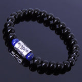 Men Women Lapis Black Obsidian Bracelet Gemstone 925 Sterling Silver Mantra Charm DiyNotion BR281