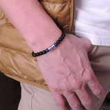 Men Women Lapis Black Obsidian Bracelet Gemstone 925 Sterling Silver Mantra Charm DiyNotion BR281