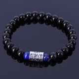 Men Women Lapis Black Obsidian Bracelet Gemstone 925 Sterling Silver Mantra Charm DiyNotion BR281