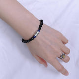 Men Women Lapis Black Obsidian Bracelet Gemstone 925 Sterling Silver Mantra Charm DiyNotion BR281