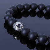 Matte Black Onyx Sterling Silver Bracelet Gemstone 925 Cross Bead for Men Women DiyNotion Handmade BR295