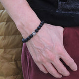 Matte Black Onyx Sterling Silver Bracelet Gemstone 925 Cross Bead for Men Women DiyNotion Handmade BR295