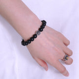 Matte Black Onyx Sterling Silver Bracelet Gemstone 925 Cross Bead for Men Women DiyNotion Handmade BR295