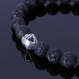 Men's Women Lava Rock Sterling Silver Bracelet 925 Cross Bead DiyNotion Handmade BR297