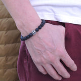 Men's Women Lava Rock Sterling Silver Bracelet 925 Cross Bead DiyNotion Handmade BR297