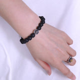 Men's Women Lava Rock Sterling Silver Bracelet 925 Cross Bead DiyNotion Handmade BR297