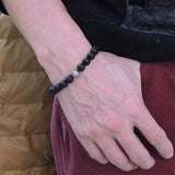 Men's Women Matte Black Onyx Sterling Silver Bracelet 925 Cross Bead DiyNotion Handmade BR296