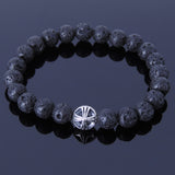 Men's Women Lava Rock Sterling Silver Bracelet 925 Cross Bead DiyNotion Handmade BR297