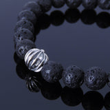 Men's Women Lava Rock Sterling Silver Bracelet 925 Cross Bead DiyNotion Handmade BR298
