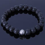 Men's Women Lava Rock Sterling Silver Bracelet 925 Cross Bead DiyNotion Handmade BR298