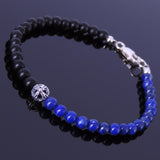 Men's Women Lapis Matte Black Onyx Sterling Silver Bracelet 925 Cross Bead DiyNotion Handmade BR299