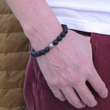 Men's Women Lava Rock Sterling Silver Bracelet 925 Cross Bead DiyNotion Handmade BR298