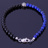 Men's Women Lapis Matte Black Onyx Sterling Silver Bracelet 925 Cross Bead DiyNotion Handmade BR299