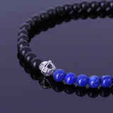Men's Women Lapis Matte Black Onyx Sterling Silver Bracelet 925 Cross Bead DiyNotion Handmade BR299
