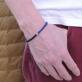 Men's Women Lapis Matte Black Onyx Sterling Silver Bracelet 925 Cross Bead DiyNotion Handmade BR299