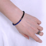 Men's Women Lapis Matte Black Onyx Sterling Silver Bracelet 925 Cross Bead DiyNotion Handmade BR299
