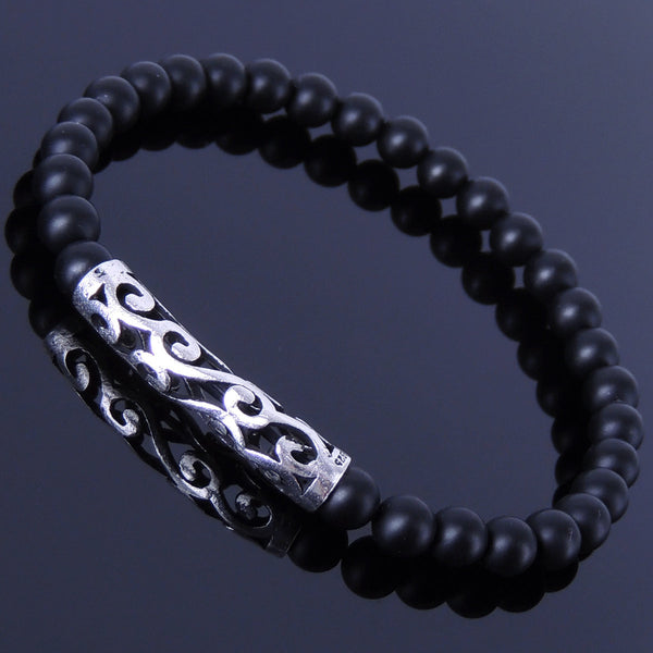 Men's Women Matte Black Onyx Sterling Silver Bracelet 925 Celtic Lucky Charm DiyNotion Handmade BR304