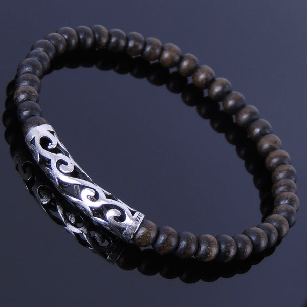 Men/Women Stretchable Mala Bracelet Agarwood/Gaharu 925 Sterling Silver Celtic Lucky Charmn DIY-NOTION BR305