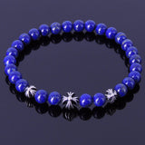 Men Women Lapis Bracelet Gemstone 925 Sterling Silver Cross Bead DiyNotion BR308