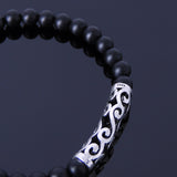 Men's Women Matte Black Onyx Sterling Silver Bracelet 925 Celtic Lucky Charm DiyNotion Handmade BR304