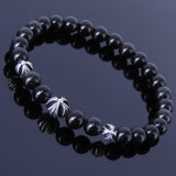 Men Women Black Obsidian Bracelet Gemstone 925 Sterling Silver Celtic Cross Beads DiyNotion BR306