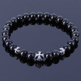 Men Women Black Obsidian Bracelet Gemstone 925 Sterling Silver Celtic Cross Beads DiyNotion BR306