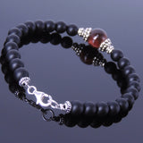 Men's Women Matte Black Onyx Red Tiger Eye Sterling Silver Bracelet 925 Clasp Bead Caps DiyNotion Handmade BR170