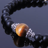 Men's Women Matte Black Onyx Tiger Eye Sterling Silver Bracelet 925 Clasp Bead Caps DiyNotion Handmade BR169