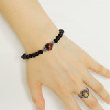 Men's Women Matte Black Onyx Red Tiger Eye Sterling Silver Bracelet 925 Clasp Bead Caps DiyNotion Handmade BR170