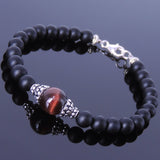 Men's Women Matte Black Onyx Red Tiger Eye Sterling Silver Bracelet 925 Clasp Bead Caps DiyNotion Handmade BR170