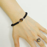 Men's Women Matte Black Onyx Tiger Eye Sterling Silver Bracelet 925 Clasp Bead Caps DiyNotion Handmade BR169