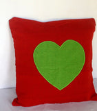 Unique valentine pillow cover, Unique gifts for her, Heart pillow cover, red and lime green throw pillow cover -16x16