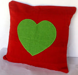 Unique valentine pillow cover, Unique gifts for her, Heart pillow cover, red and lime green throw pillow cover -16x16