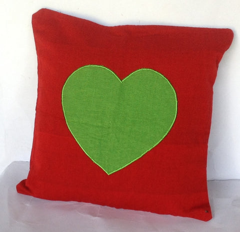 Unique valentine pillow cover, Unique gifts for her, Heart pillow cover, red and lime green throw pillow cover -16x16