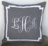 Monogrammed embroidered pillow cover, Grey throw pillows -14 inches Decorative Pillow cover