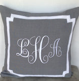 Monogrammed embroidered pillow cover, Grey throw pillows -14 inches Decorative Pillow cover