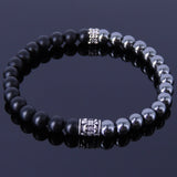 Men's Women Matte Black Onyx Hematite Sterling Silver Bracelet 925 Fleur de Lis Bead DiyNotion BR141E