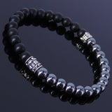 Men's Women Matte Black Onyx Hematite Sterling Silver Bracelet 925 Fleur de Lis Bead DiyNotion BR141E