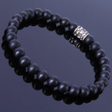 Men Women Matte Black Onyx Sterling Silver Bracelet 925 Fleur de Lis Bead DiyNotion Handmade BR143E
