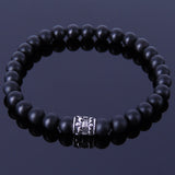 Men Women Matte Black Onyx Sterling Silver Bracelet 925 Fleur de Lis Bead DiyNotion Handmade BR143E