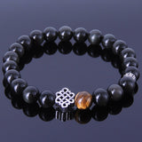 Men's Women Black Obsidian Tiger Eye Bracelet  Sterling Silver Chinese Lucky Knot DiyNotion BR195