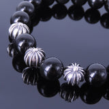 Men Women Black Obsidian Bracelet Healing Gemstone S925 Sterling Silver Cross Beads DiyNotion BR179
