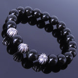 Men Women Black Obsidian Bracelet Healing Gemstone S925 Sterling Silver Cross Beads DiyNotion BR179